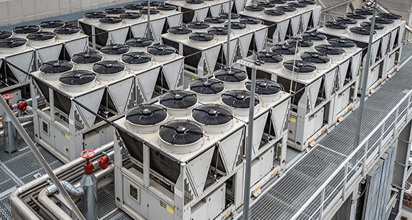 multiple air chillers installed in an industrial complex